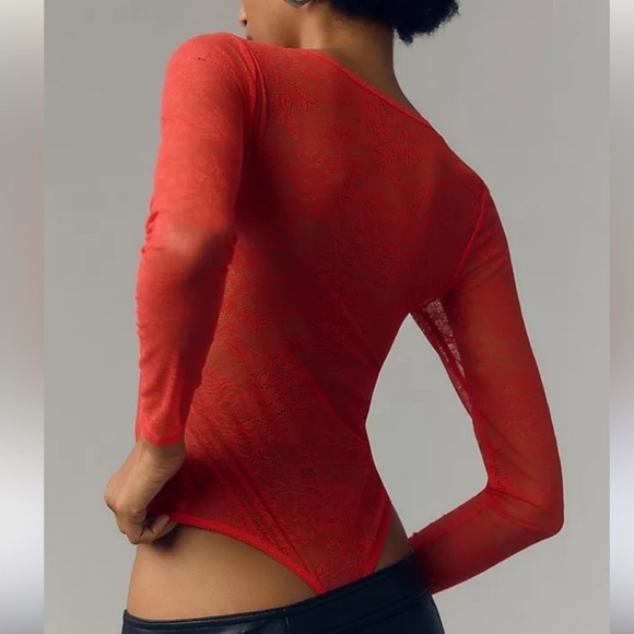 By Anthropologie floral lace bodysuit in red  - size small - Picture 3 of 12